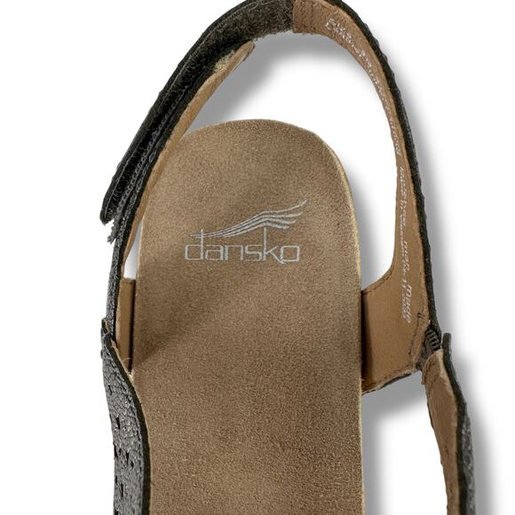 Dansko Teagan Silver Gunmetal Open Peeptop Heels Sandals Size 41 10.5 11 Block - Picture 9 of 10